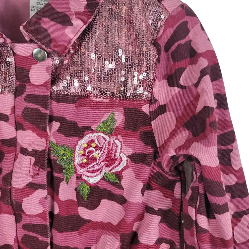 Little Lass Pink Camo Rose Bling Long Line Jacket Girls 6